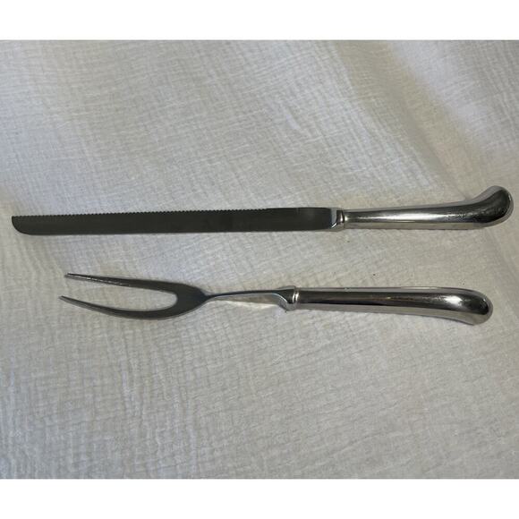 Korean MID-CENTURY-MODERN STYLE 18/8 Stainless Steel Carving Knife And Meat Fork - Picture 1 of 8